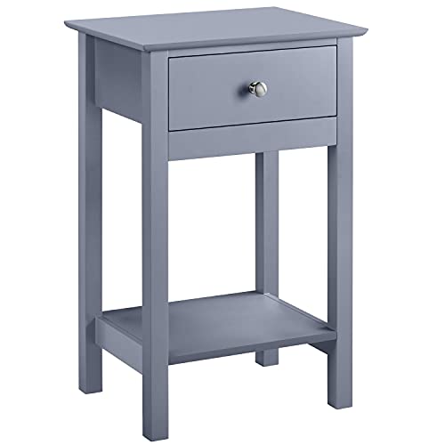 Yaheetech Nachttisch mit Schublade, Beistelltisch mit Ablage, Nachtkonsole Kommode Sofatisch, 40 x 30 x 61 cm Grau