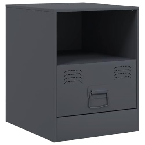 ULUYYUC Beistelltisch Bett Nachttische Nachtkästchen Nachtkasten - Nachttisch Anthrazit 34,5x39x44 cm Stahl für Jugendzimmer Schlafzimmer Küche Wohnzimmer