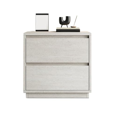 Nachttisch Schlicht Weiß Holz Nachtschrank für Schlafzimmer, Doppelschubladen Nachttisch für Schlafzimmer(Groß)