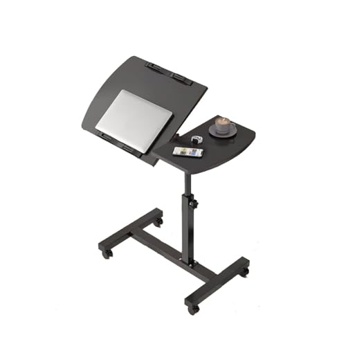 Höhenverstellbarer Überbetttisch mit Rollen, faltbarer tragbarer rollbarer Nachttisch, anhebbarer Nachttisch für Schlafzimmer und Wohnzimmer (schwarz)