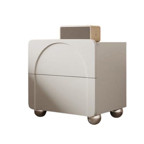 Moderner Nachttisch mit 2 Schubladen, weißer Nachttisch, Mikrofaser-Leder-Finish, kleines Schlafzimmer, Nachttisch, kompaktes 50 cm Design für kleine Räume