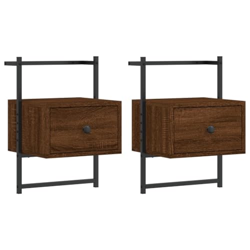 Eleganz 2 STK. Wand-Nachttische aus Holzwerkstoff & Metall, Braun Eiche, 35x30x51 cm - Platzsparend & Stilvoll für Schlafzimmer