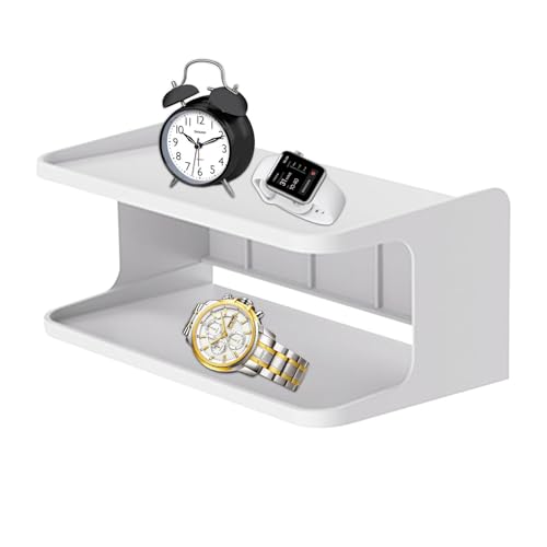 Wandregal Nachttisch – Doppel-Layer Floating Shelf, Stabil & Platzsparend, Vielseitig Einsetzbar | Ideal Für Bücher, Pflanzen, Kosmetik, Küchenutensilien, Schlafzimmer, Wohnzimmer, Bad, Dorm Room Stab
