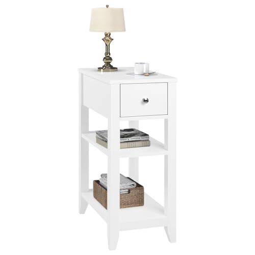 WOLTU Nachttisch schmal, Nachtschrank mit Schublade, 2 offenen Ablagen, Beistelltisch Couchtisch modern, 45x66x28 cm, platzsparend, Nachtkommode aus Holz, weiß, NTS02ws