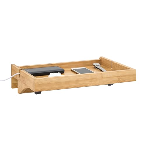 SoBuy Klemmregal fürs Bett mit Kabelführung - Bambus-Nachttisch für Bücher, Smartphones & Brillen, 36x25x9cm Natur NKD01-N