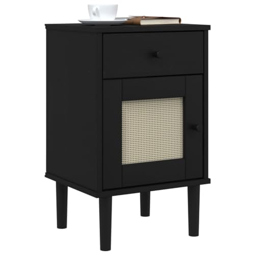 HEFZGDB Nachttisch SENJA Rattan-Look Schwarz 40x35x65 Massivholz Kiefer Sideboard Wohnzimmer Nachttische Bartisch Küchentisch für Gästezimmer Schlafzimmer Hotel Wohnzimmer