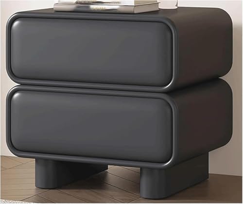 Moderner Nachttisch mit 2 Schubladen, Kunstleder und Massivholz Nachttisch für Schlafzimmer, Wohnzimmer oder Büro