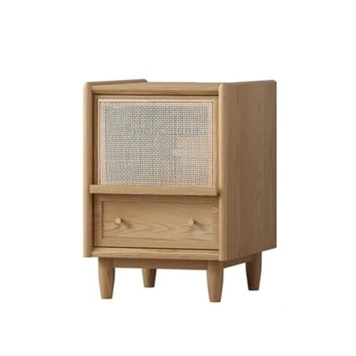 Rattan-Nachttisch, Massivholz-Nachttisch, Nachttisch mit Rattan-Dekor-Türen, Nachttisch mit Massivholzfüßen, für Wohnzimmer, Eingangsbereich, Esszimmer und Küche (Natur)