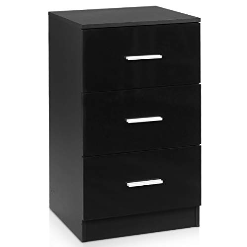 GOPLUS Nachtkommode aus Holz, Nachtkonsole mit 3 Schubladen, Universal Nachttisch für Schlafzimmer, Wohnzimmer oder Arbeitszimmer, Kommode Boxspringbett, Beistelltisch 67cm hoch, Schwarz (Einzelset)