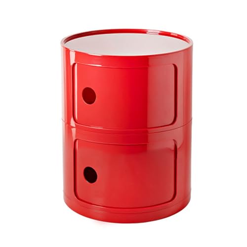 Moderner runder Nachttisch mit Schubladen, kleiner Aufbewahrungsschrank mit Schiebetür, stilvoller Akzenttisch für Wohnzimmer, Schlafzimmer, Badezimmer, Büro, Rot