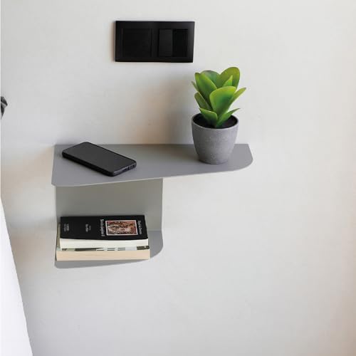 MILUKA Nachttisch 2er Set | Nachttisch Grau 40 x 20 cm | Nachttisch Schmal Och Nachttisch Industrial für Wanddekoration | Schwebender Nachttisch im nordischen Stil | nachttisch wandmontage (2, Grau)
