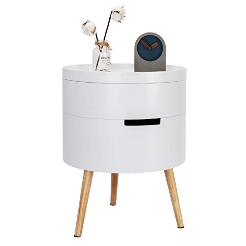 WOLTU Beistelltisch Nachttisch Nachtkommode Nachtschrank Sofatisch, mit Stauraum, mit Beinen, Holz, MDF, Weiß, 38x38x49cm(BxTxH), TS50ws-1