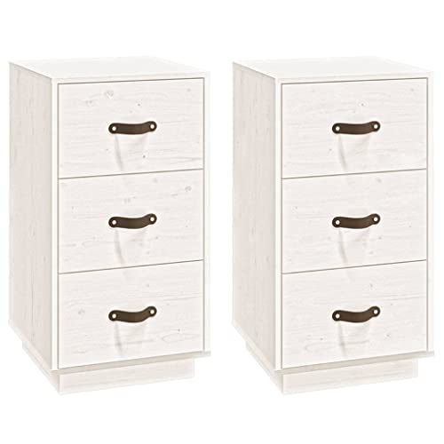 PIXZSSI Nachttisch im Schlafzimmere 2 STK. Weiß 40x40x75 cm Massivholz Kiefer Eleganten Beistellschrank DREI Schubladen Reichlich Stauraum Schränkchen Platzieren von Zeitschriften Bücher