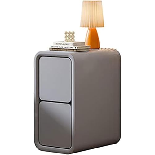 VITIWEDTY Moderner Schmaler Nachttisch Mit Schubladen, Design Aus Massivholz Und Kunstleder, Platzsparender Nachttisch Für Schlafzimmer, Wohnzimmer Oder Sofa-Seitenschrank (Light Grey 25X40X50CM)