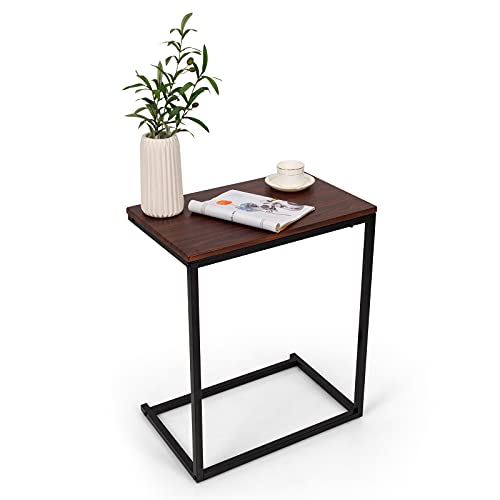 RELAX4LIFE U-förmiger Beistelltisch, Nachttisch mit Metallgestell, Pflegetisch zum unterschieden, Laptoptisch für Wohnzimmer & Schlafzimmer & Büro, Ablagetisch Retro, bis 15kg belastbar (Braun)