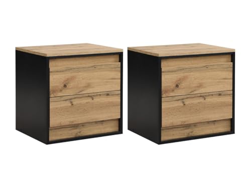 Vente unique 2er Set Nachttische 2 Schubladen     MDF   Holzfarben & Schwarz   RUKALO