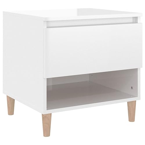 vidaXL Nachttisch mit Stauraum Nachtschrank Nachtkonsole Nachtkommode Schlafzimmer Schrank Kommode Hochglanz-Weiß 50x46x50cm Holzwerkstoff