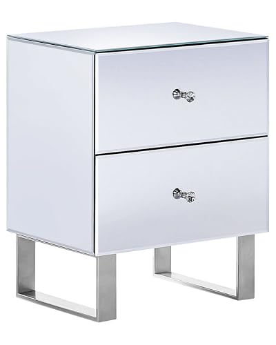 Beliani Nachttisch Spiegeleffekt MDF-Platte 2 Schubladen Silber Nesle