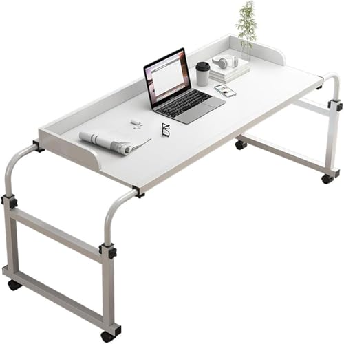Laptop Tisch Höhenverstellbar,Rollbar er Laptop-Schreibtisch über Dem Bett Funktioniert Als Laptopwagen Computertisch Betttisch Für Büro, Schlafzimmer, Wohnzimmer(Color:weiß)