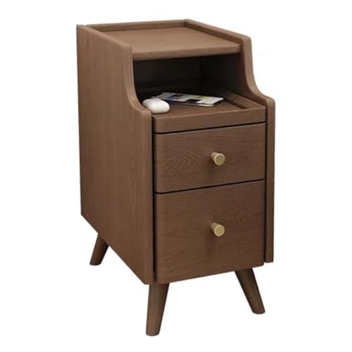 Nussbaum Nachttisch schmal mit 2 Schubladen & Ausziehregal - Platzsparende Aufbewahrung Modernes Design für Schlafzimmer & Wohnzimmer 25 cm Breit Vielseitige Möbel