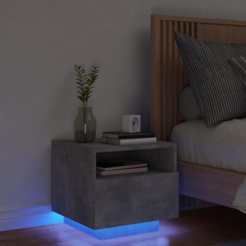 BOWEKAM Möbel, Tische, Nachttische, Nachttisch mit LED-Lichtern, Betongrau, 40 x 39 x 37 cm