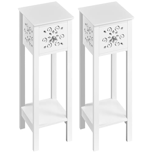 Yaheetech 2er Set Nachttisch Nachtschrank mit Schublade und offenem Ablagefach Beistelltisch Blumenmuster Nachtkommode für Schlafzimmer Wohnzimmer, 25× 25 ×73,5 cm Weiß
