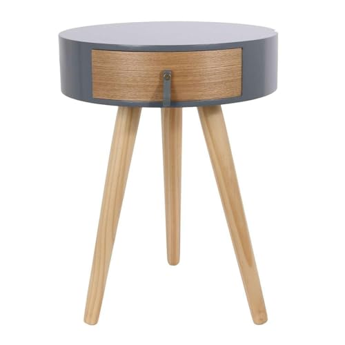 HowHomely Runder Nachttisch 35x35x46 cm – graue Nachtkommode Beistelltisch Schlafzimmer Nachtschrank klein skandinavisch Holz Deko