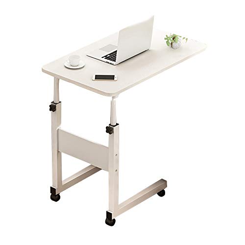 Rollbarer Beistelltisch, höhenverstellbar, mobiler Nachttisch, mit Rollen, für Schlafzimmer, Büro, Weiß