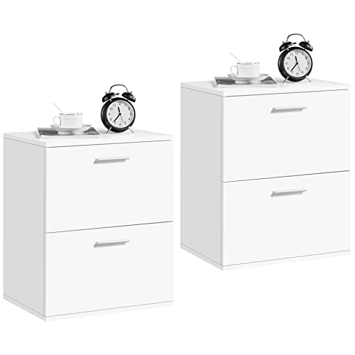 Yaheetech 2er Set Nachttisch Nachtschrank Nachtkommode mit 2 Schubladen Beistelltisch Metallgriff Sofatisch für boxspringbett, Weiß