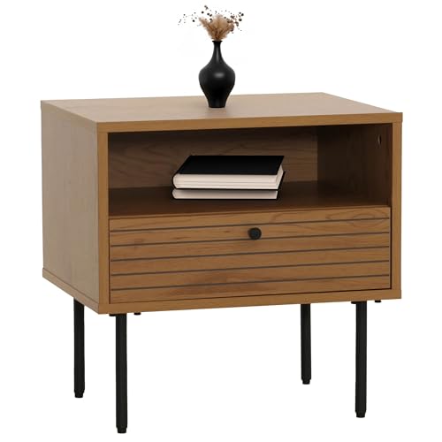 Nachttisch HWC-N78, Nachtschrank, Schublade, skandinavischer Stil Metall Holz Melamin MVG 50x40x50cm - Natur