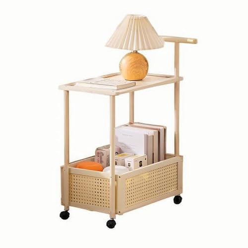 FBNMG Rustikaler Schmaler Nachttisch aus Bambus, Beistelltisch mit Offener Aufbewahrung, Nachtschrank mit Rollen für Schlafzimmer Wohnzimmer Sofa Eingangsbereich Büro(19.7 (50CM), Beige)