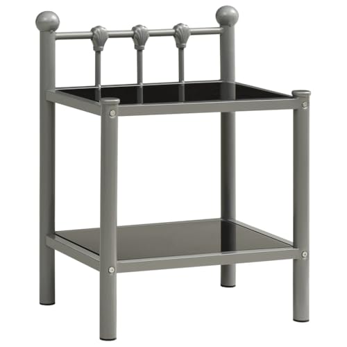 KATERYY Nachttisch Grau und Schwarz 45x34,5x60,5 cm Metall und Glas,Nachttisch aus Metall mit Glasplatte Elegantes Design für Wohnzimmer und Schlafzimmer Schlafzimmer, Nachttische