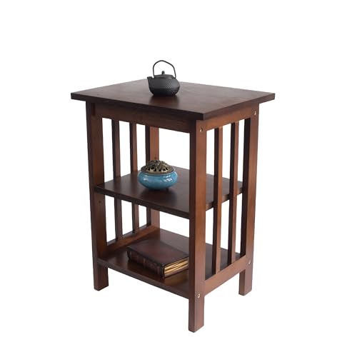 Kemtpase Nachttisch 3 Ebenen, Eiche Holz Beistelltisch Nachtschrank, Sofatisch Couchtisch für Schlafzimmer, Wohnzimmer 40x30x54cm