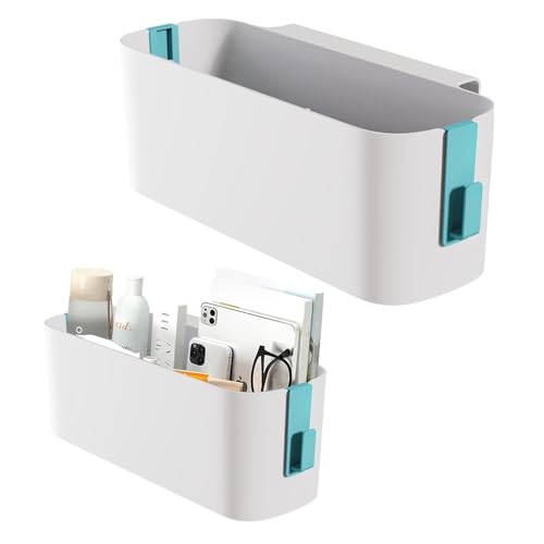 2 Stück Bett Organizer Zum Einhängen, Hängebett Organizer Aufbewahrungskorb, Nachttisch Bett Bettablage Betttasche Boxen mit 2 Abnehmbarer Haken für Büro, Schule,Zuhause, Wohnheim, Etagenbett(Blau)