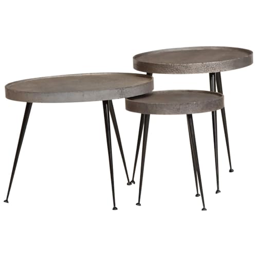 Youuihom 3er Set Couchtisch Beistelltisch Nachttisch Silber Holzwerkstoff Metall Elegant Stabil für Wohnzimmer Schlafzimmer Flur