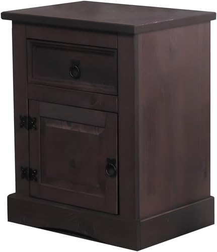 Hacienda-Look – Nachtschrank New Mexiko Nachttisch Nachtkonsole Schrank kolonial – 53x66x38 cm – 1 Schublade(n) – massive Kiefer – Farbe Dunkelbraun – Hacienda-Stil – wärmender Massivholz-Look fürs