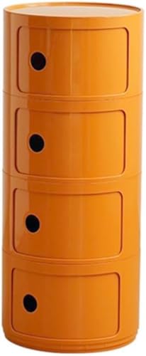 Modularer runder Nachttisch mit Schubladen und Schiebetür, stapelbarer 4-stöckiger ABS-Kunststoff-Aufbewahru ngsschrank für Schlafzimmer, Wohnzimmer, Badezimmer (Orange)