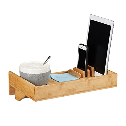 Relaxdays Bettablage, Mini-Nachttisch zum Anklemmen, aus Bambus, Getränkehalter D, platzsparender Organizer, Natur, Durchmesser 9 cm, Hellbraun