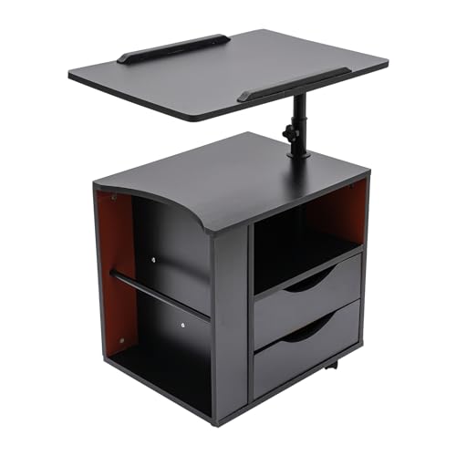 Moderner Nachttisch mit ausziehbarem Schreibtisch Drehbarer Klapptisch Design Holzkonstruktion Schubladen und Rollen Ideal für Home Office und Schule (schwarz)