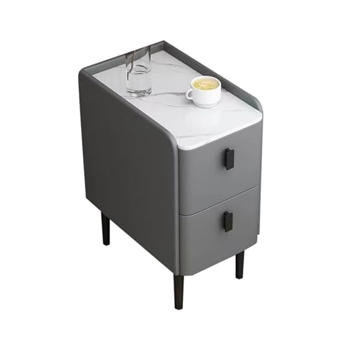 Nachttisch aus Massivholz, kleiner Nachttisch mit 2 Schubladen, schmaler Nachttisch mit Stauraum, abgerundete Ecken, geeignet for Schlafzimmer, Wohnzimmer und Innenbereich(Dark gray,40*40*50cm)