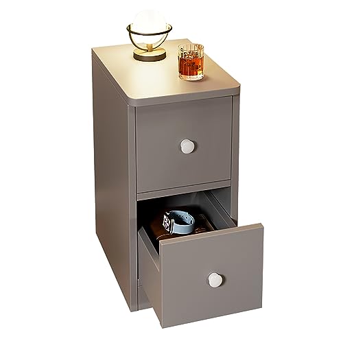 Generisch Moderner Nachttisch mit Stauraum, kompakter Nachttisch mit Schubladen, Schlichtes Design für Schlafzimmer und Wohnzimmer, multifunktionaler Stauraum für kleine Räume (Farbe: Silber)