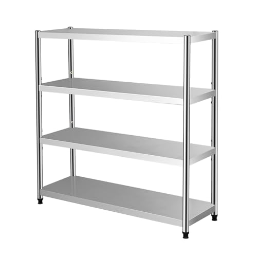 Verstellbares Edelstahl-Garagenregal, strapazierfähig, 4 Etagen, für Lager, Speisekammer und Büro, Silber (80 x 50 x 120 cm)