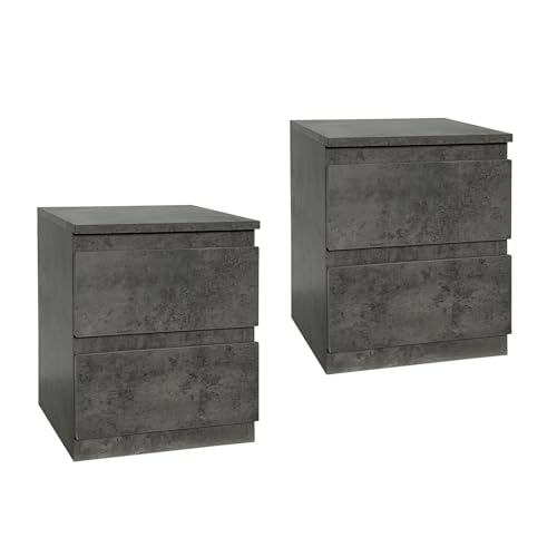 HTI living Nachtkommode 2 Schubladen Thekla Beton 2er-Set Nachtschrank Nachttisch
