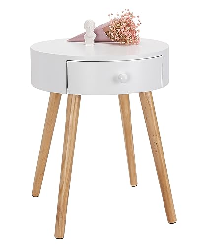 WOLTU Beistelltisch, Nachttisch Nachtkommode Nachtschrank Sofatisch, mit Schublade, mit Beinen, Holz, MDF, Wieß, 38x38x48cm(BxTxH), TS51ws-1