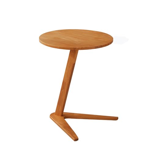 C-förmiger Beistelltisch aus Massivholz – Vintage-Couchtisch mit geräumiger Platte und stabilem Dreiecksfuß für Wohnzimmer und Schlafzimmer, perfekt für kleine Räume