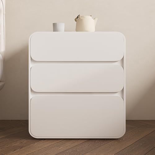 Moderner Nachttisch aus Massivholz – Aufbewahrungsschrank mit 3 Schubladen und weißem Leder-Finish, leise, freistehend, keine Montage erforderlich, Farben für Schlafzimmer