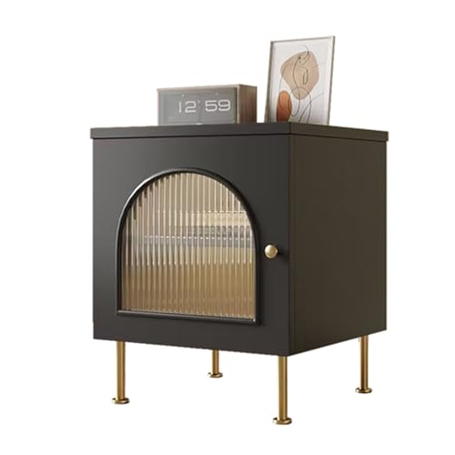 Moderner Nachttisch aus der Mitte des Jahrhunderts mit Nachttischen aus gewelltem gehärtetem Glas, Tischbeinen aus Metall, 2 stufigem Stauraum, Nachttisch, für kleines Schlafzimmer, Wohnzimmerende