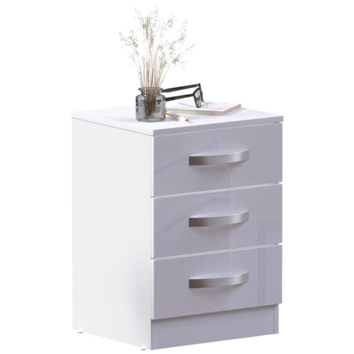 Vida Designs Hochglanz Nachttisch mit 3 Schubladen, rechteckig, Weiß, 36 cm T x 40 cm B x 56 cm H