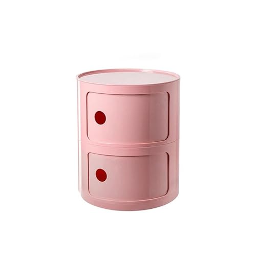 Componibili 3/4/2 Nachttisch Rund mit Schublade | Runder Badezimmerschrank Schmal Eckregal Beistelltisch mit Schiebetür, Sofa Tisch Moderner Side-Table Vorratsschrank(Pink a,2 Tier)