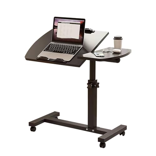 GTYMTTX Laptoptisch Höhenverstellbar, Beistelltisch mit Rollen, Kippbare Tischplatte, Betttisch für Wohnzimmer, Schlafzimmer, Büro, Massivholz, Stabile Stahlkonstruktion, 60x40x59-89cm(Color:schwa rz)